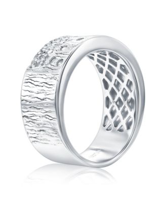 Suzy Levian Sterling Silver Cubic Zirconia Extra Wide Band Wood Grain Confetti Ring