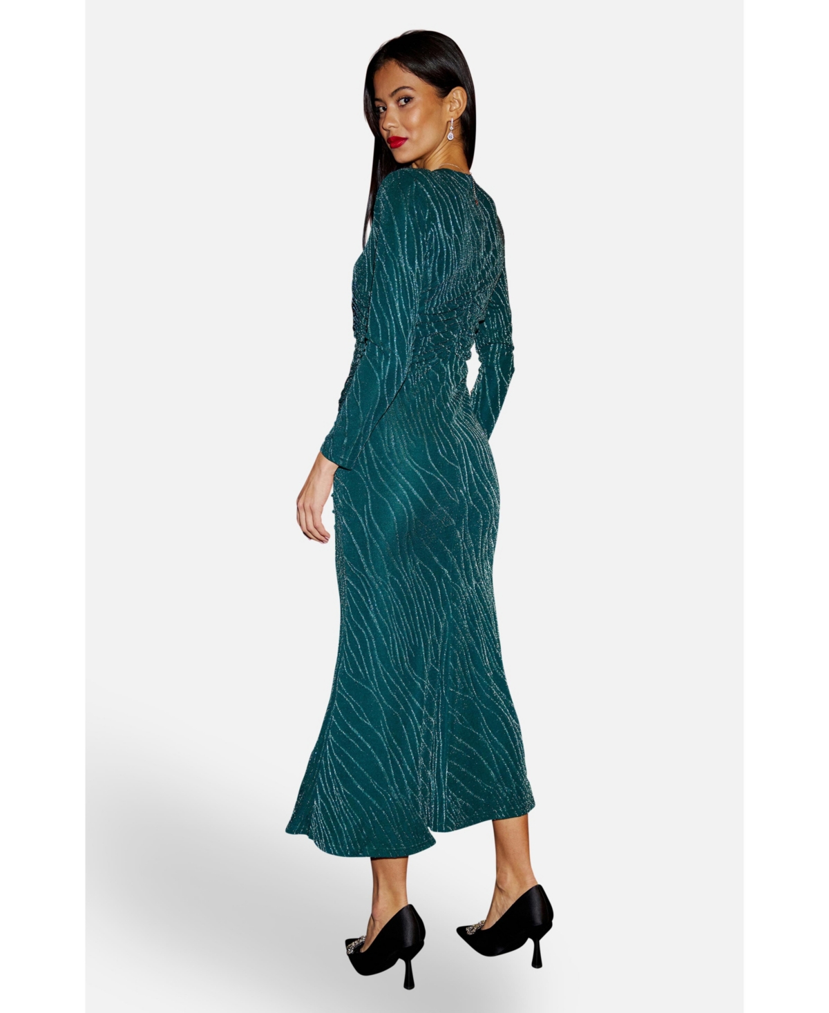 Yumi Women's Mesh Fitted Ruched Midi Dress