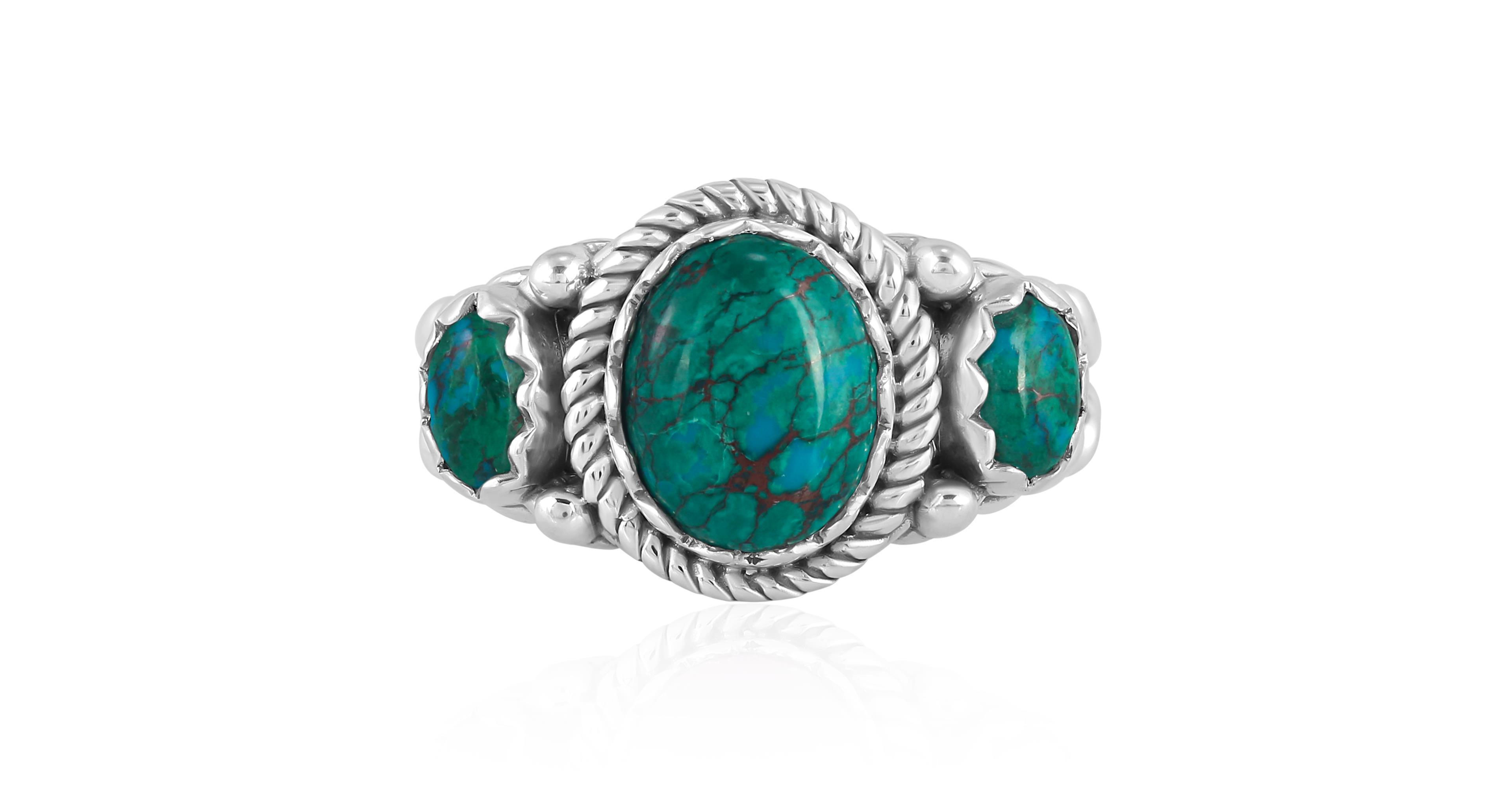 American West Jewelry Chrysocolla 3-Stone Ring Sterling Silver