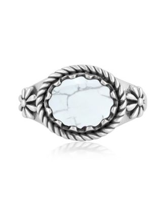 Sterling Silver White Howlite East West Ring, Size 5 to 11