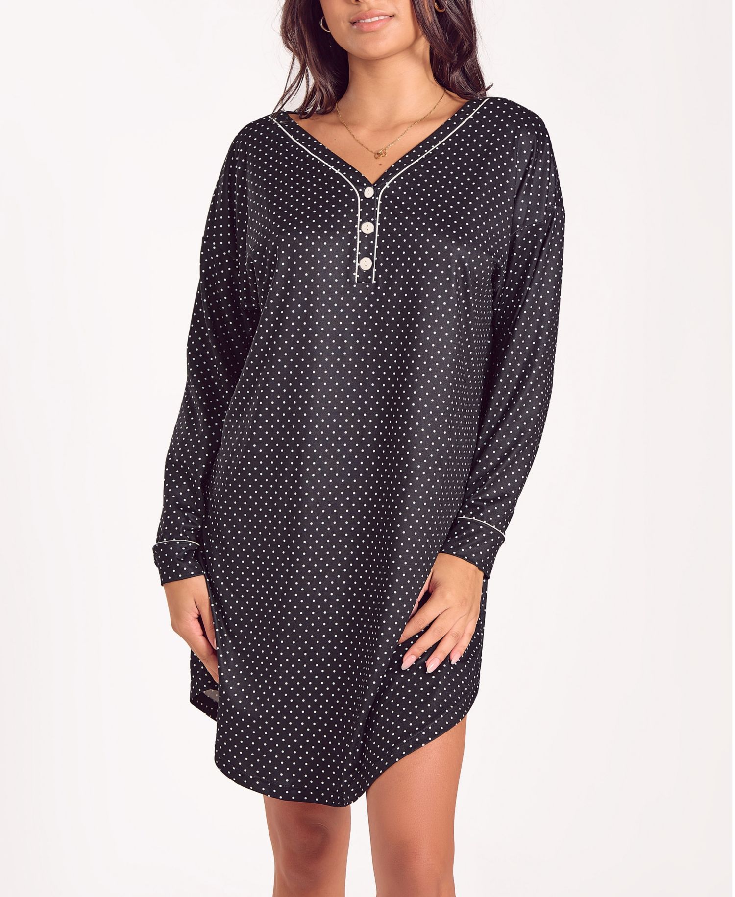 Women's Brushed Micro Stretch Knit Long-Sleeve Sleep Shirt