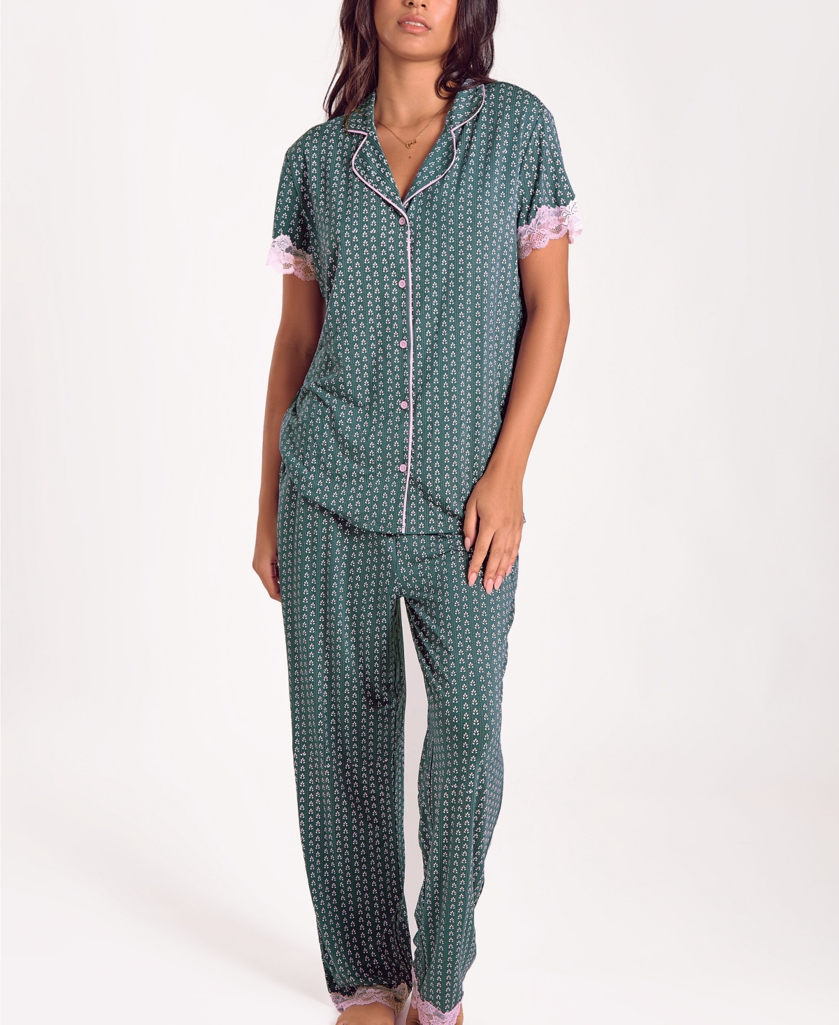 Icollection Women's Floral Bamboo Stretch-knit Short Sleeve Pajama Set