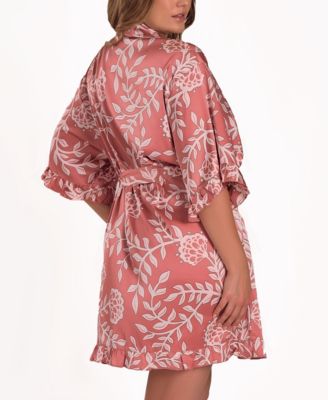 Plus Size Floral Stretch Woven Long-Sleeve Robe
