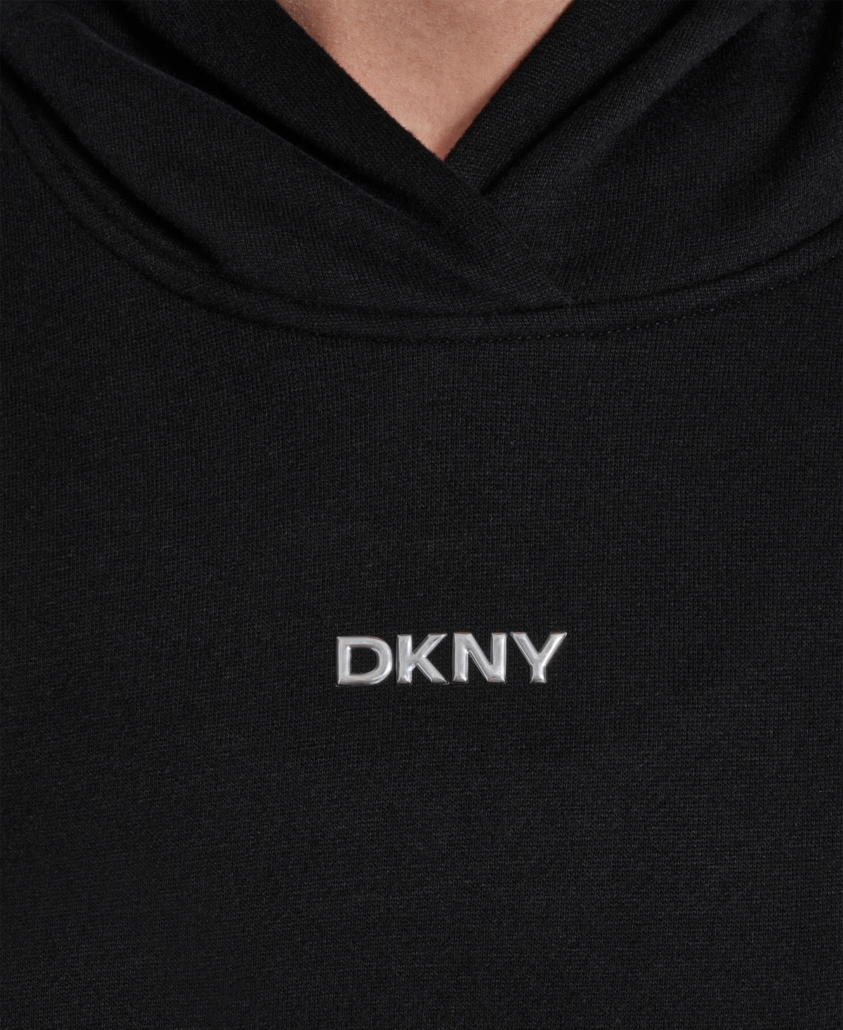 Dkny Women's Metallic Bubble Logo Drop Shoulder Pull-On Hoodie