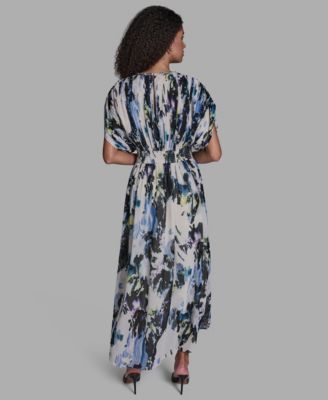 Women's Abstract Print Crewneck Cape Maxi Dress
