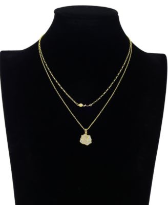 Mother of Pearl Inlay Flower Rose Paperclip Chain Layered Necklace 