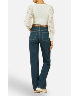 Women's Ribbed Knitted Lace Sleeve Top