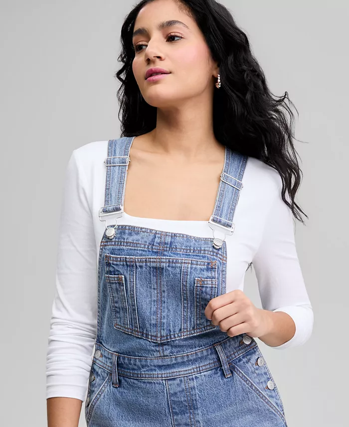 Women's Cuffed Denim Overalls - thumbnail 3