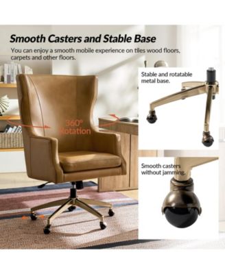 Heeg 47'' H Genuine Leather Swivel Adjustable Height Tilting Executive Chair with High Backrest