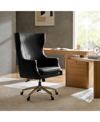 Heeg 47'' H Genuine Leather Swivel Adjustable Height Tilting Executive Chair with High Backrest