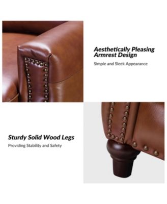 Bellino Mid Century Modern Genuine Leather Recliner with Nailhead Trim