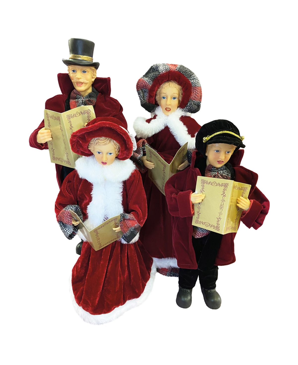 Santa's Workshop 17" Plaid Carolers, Set Of 4 In Red