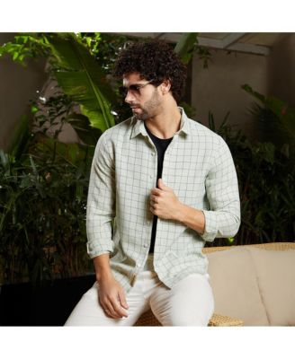 Men's Ivory White Graph Check Shirt