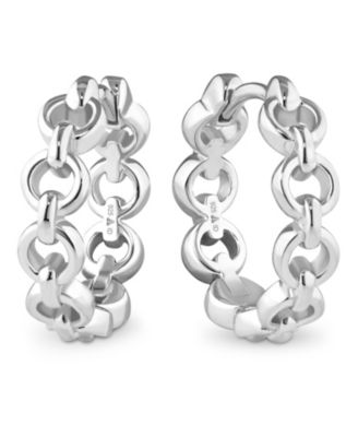 Cable Link Hoop Earrings in Rhodium Plated Sterling