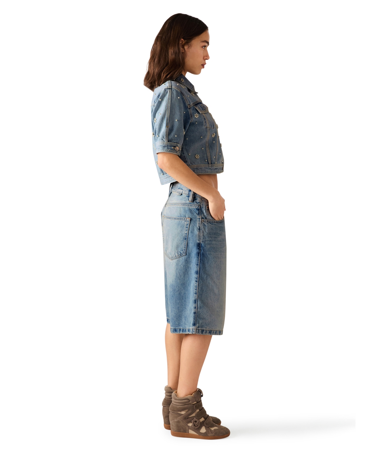 Steve Madden Women's Long-sleeve Denim Shirt In Blue