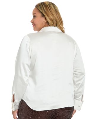 Plus Size Long-Sleeves Satin Top