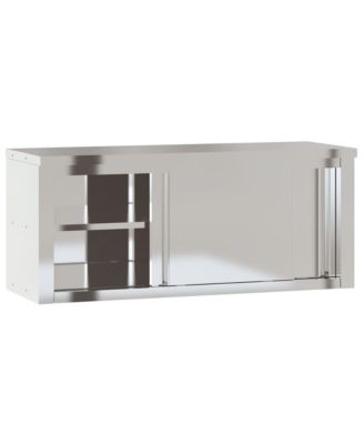 Kitchen Wall Cabinet with Sliding Doors Stainless Steel