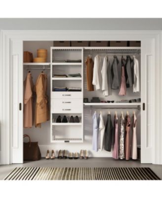 Solid Wood Walk-In Closet Organizer with 3 Shaker Style Drawers