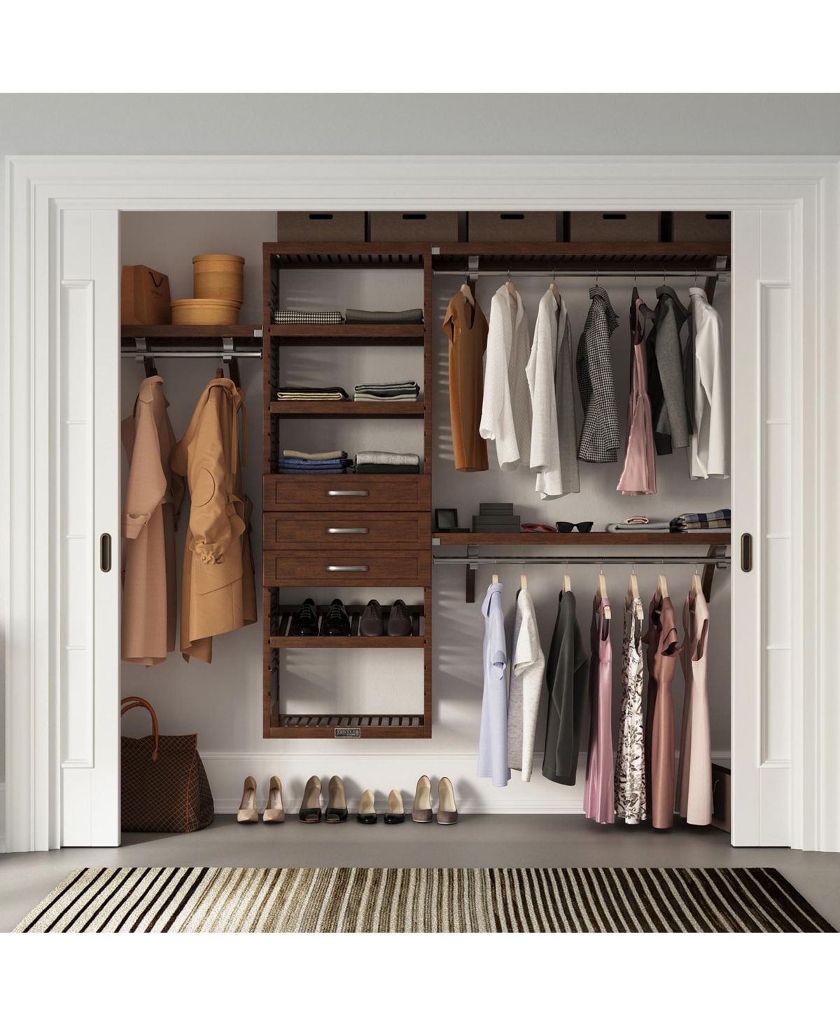 John Louis Home Solid Wood Walk-In Closet Organizer with 3 Shaker Style Drawers
