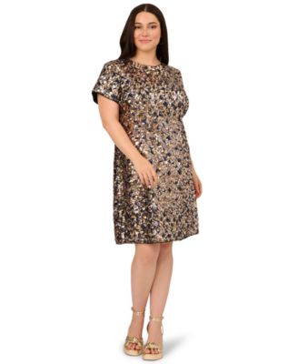 Plus Size Sequin Shirt Swing Short-Sleeve Dress