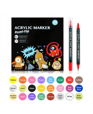 24 Colors Dual Tip Acrylic Paint Markers, Dot Markers Pen, for Rock Painting, Wood, Canvas, Plastic, Metal and Stone