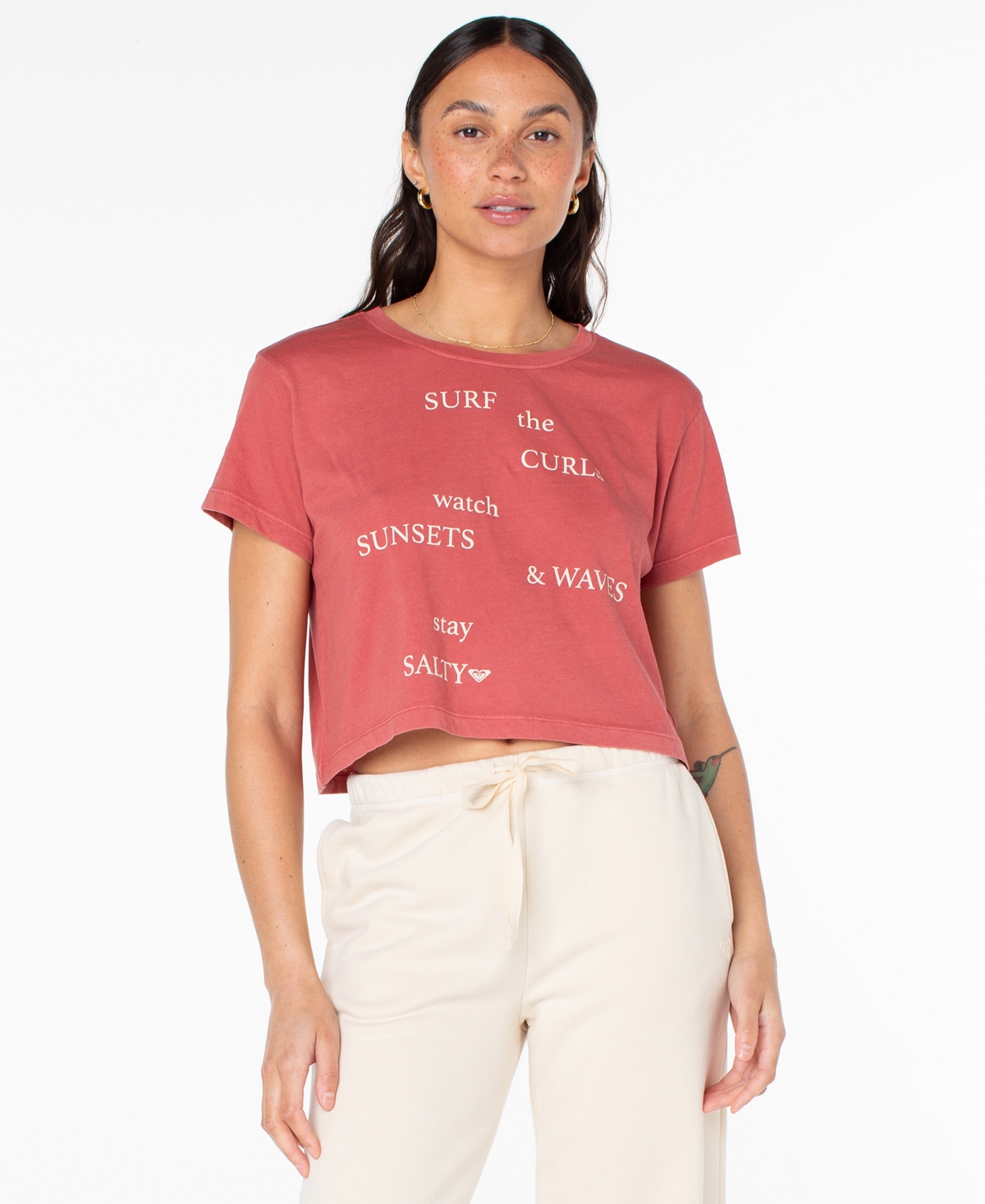 Roxy Women's Surf Poem Cropped Boxy Short-sleeve T-shirt In Pink
