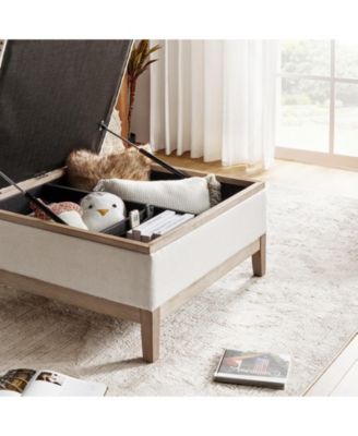 Upholstered Storage Cocktail Ottoman with Solid Wood Legs