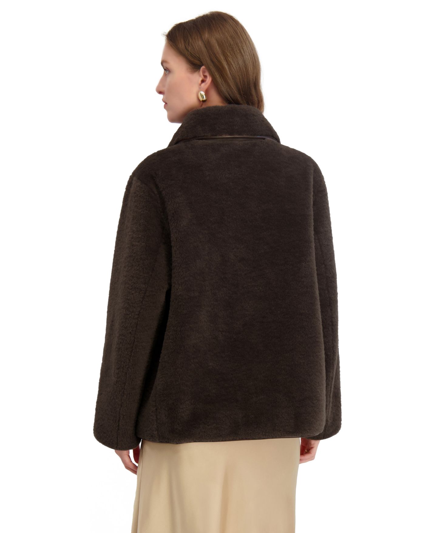Женское пальто Tahari Reversible Faux-Shearling Button-Front, цвет: Шоколадный — фото 4