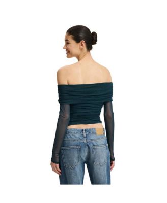 Women's Ashley Off Shoulder Mesh Long Sleeve Top