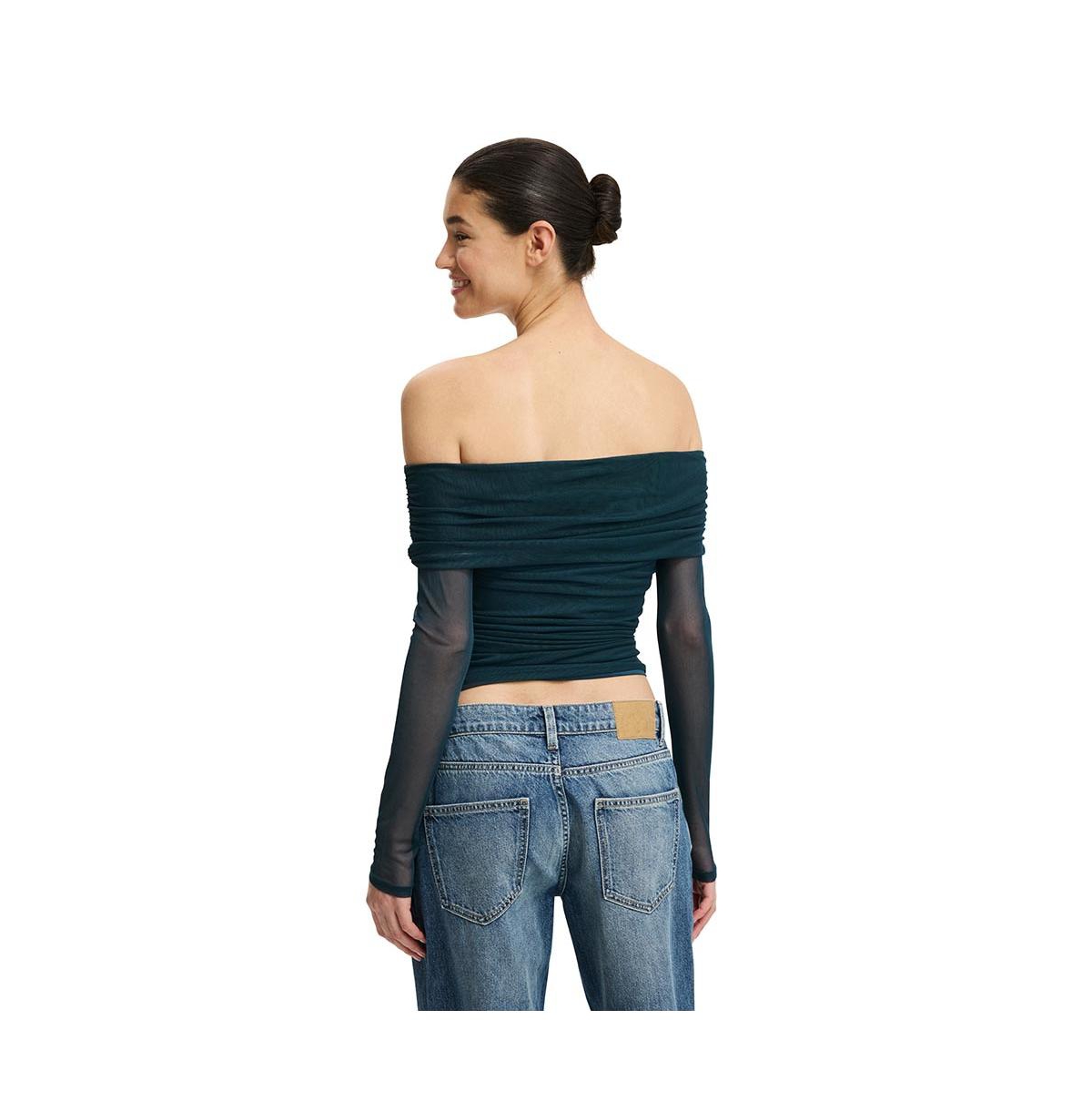 Cotton On Women's Ashley Off Shoulder Mesh Long Sleeve Top