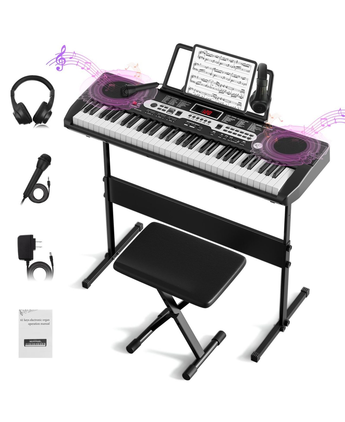 61 Key Electronic Keyboard Piano for Beginners Musical Keyboard with Piano Stand Lcd Screen and 3 Teaching Modes