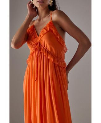 Women's Chiffon Ruffle Strappy Floaty Maxi Dress
