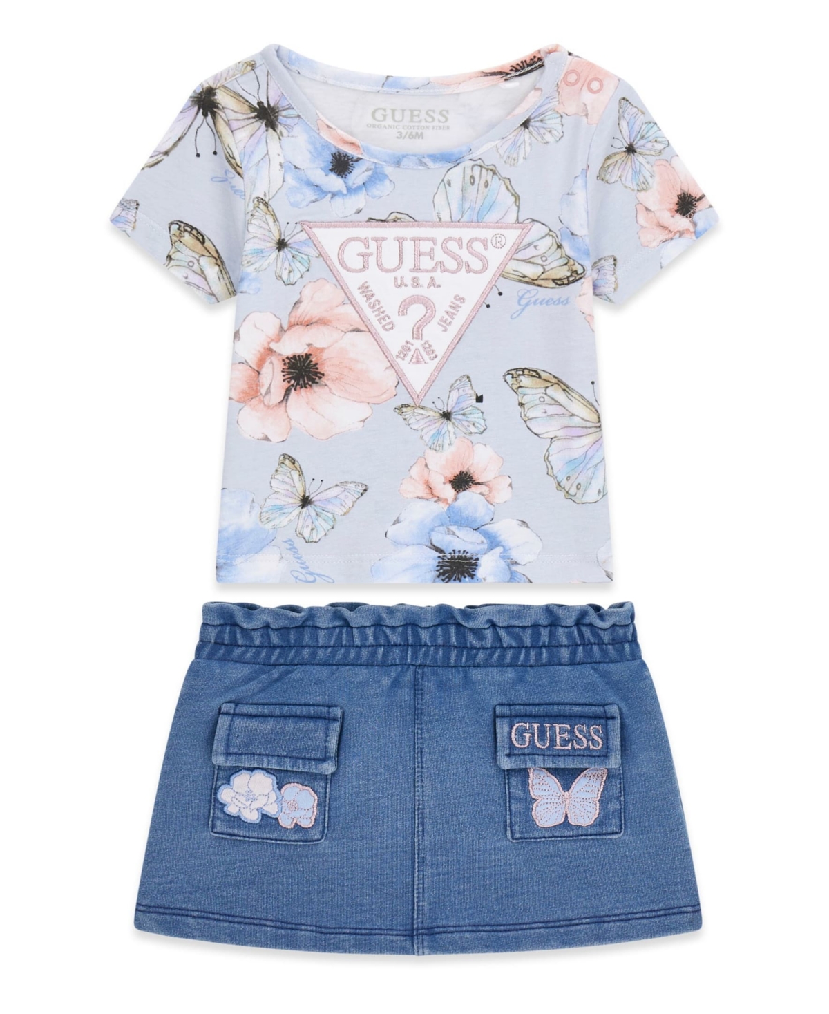 Guess Baby Girls Short-Sleeve T-Shirt and Knit Denim Skirt, 2-Piece Set