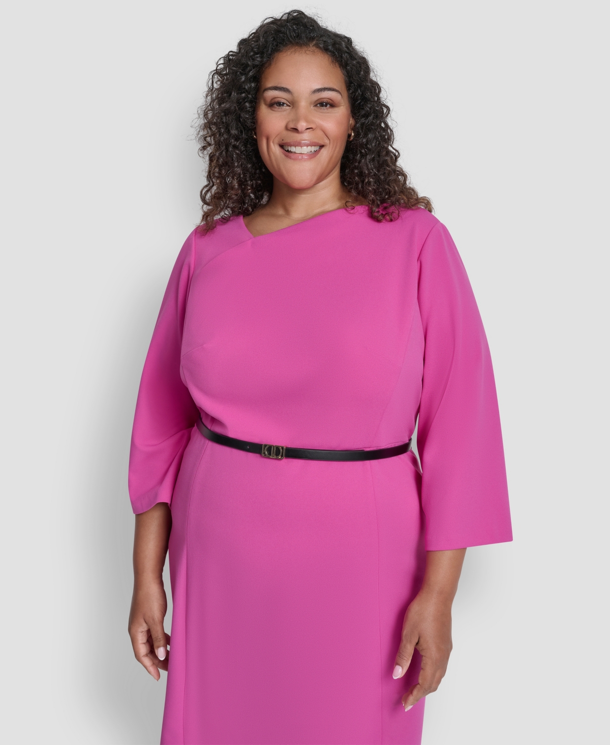 Dkny Plus 3/4-Sleeve Asymmetrical Neck Sheath Dress