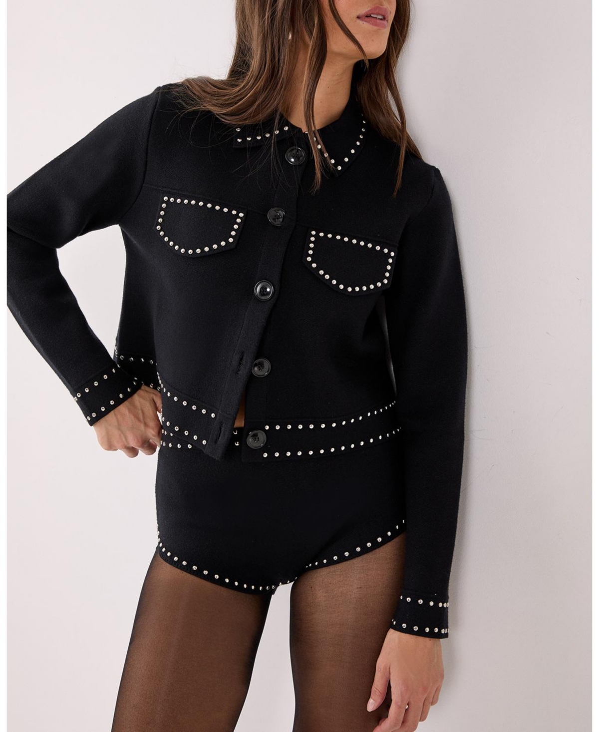 Nasty Gal Women's Knitted Western Stud Detail Cardigan