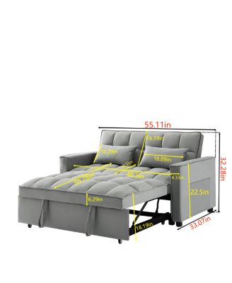 Convertible Velvet Loveseat Sleeper Sofa, 3-in-1 Pull Out Couch Bed with Adjustable Backrest, Toss Pillows & Pockets for Apartment