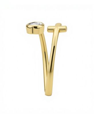 Cubic Zirconia Gold Plated Heart and Cross Bypass Ring