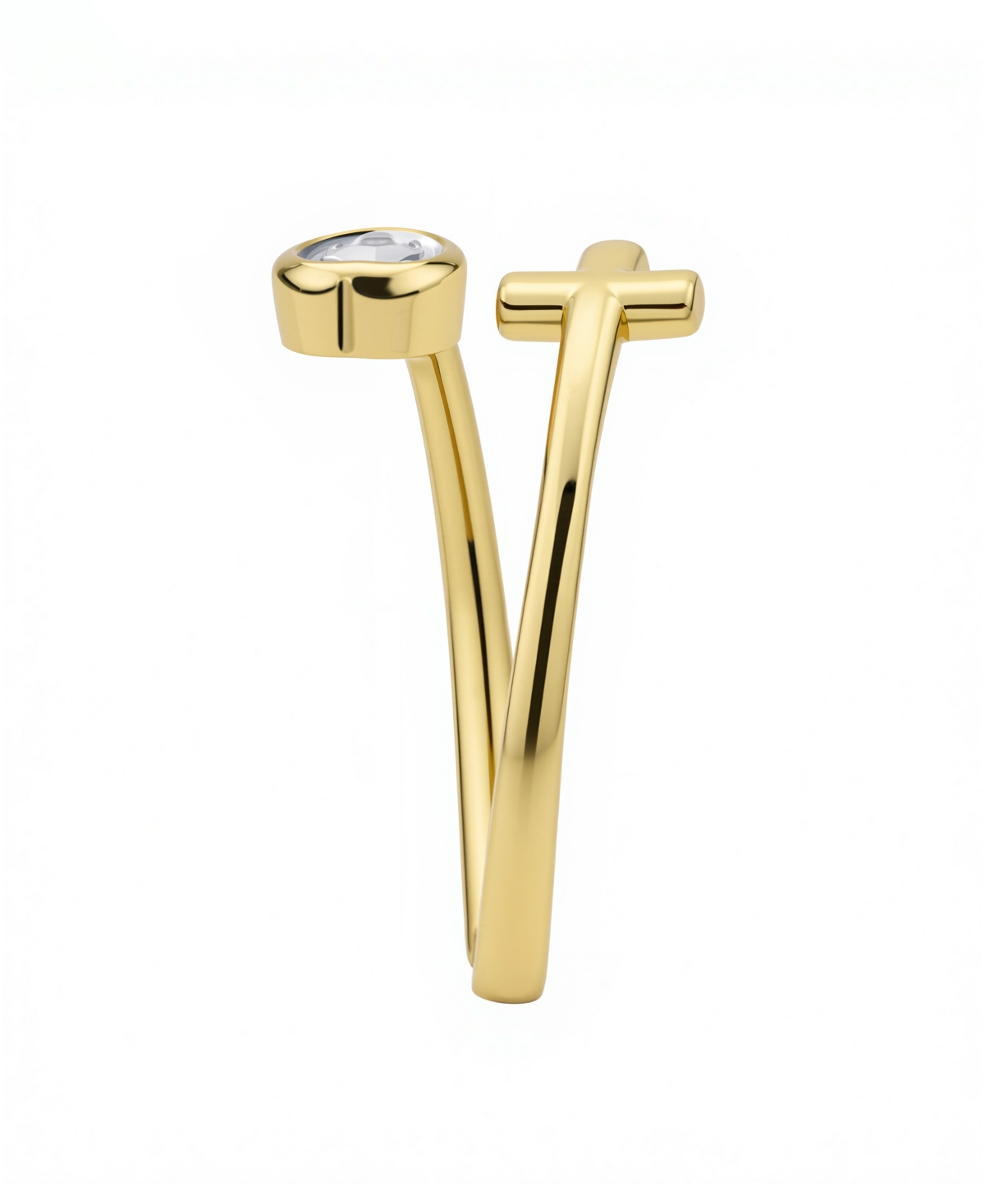 Unwritten Cubic Zirconia Gold Plated Heart And Cross Bypass Ring In Gold