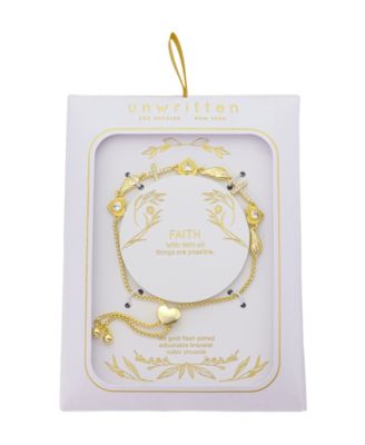 Cubic Zirconia Gold Plated Cross Charm Adjustable Bolo Bracelet