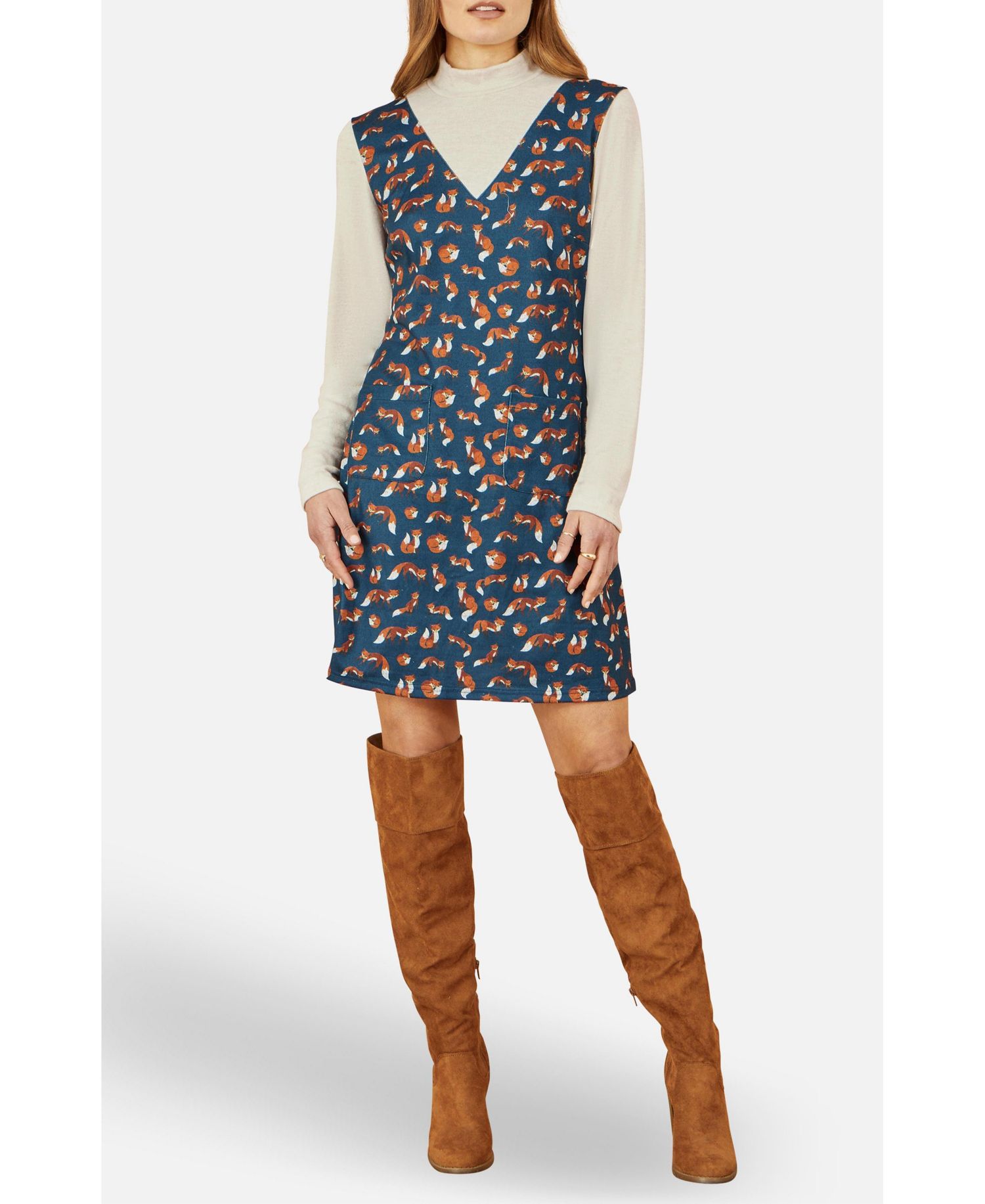 Women's Fox Long Sleeve Layered Tunic Dress
