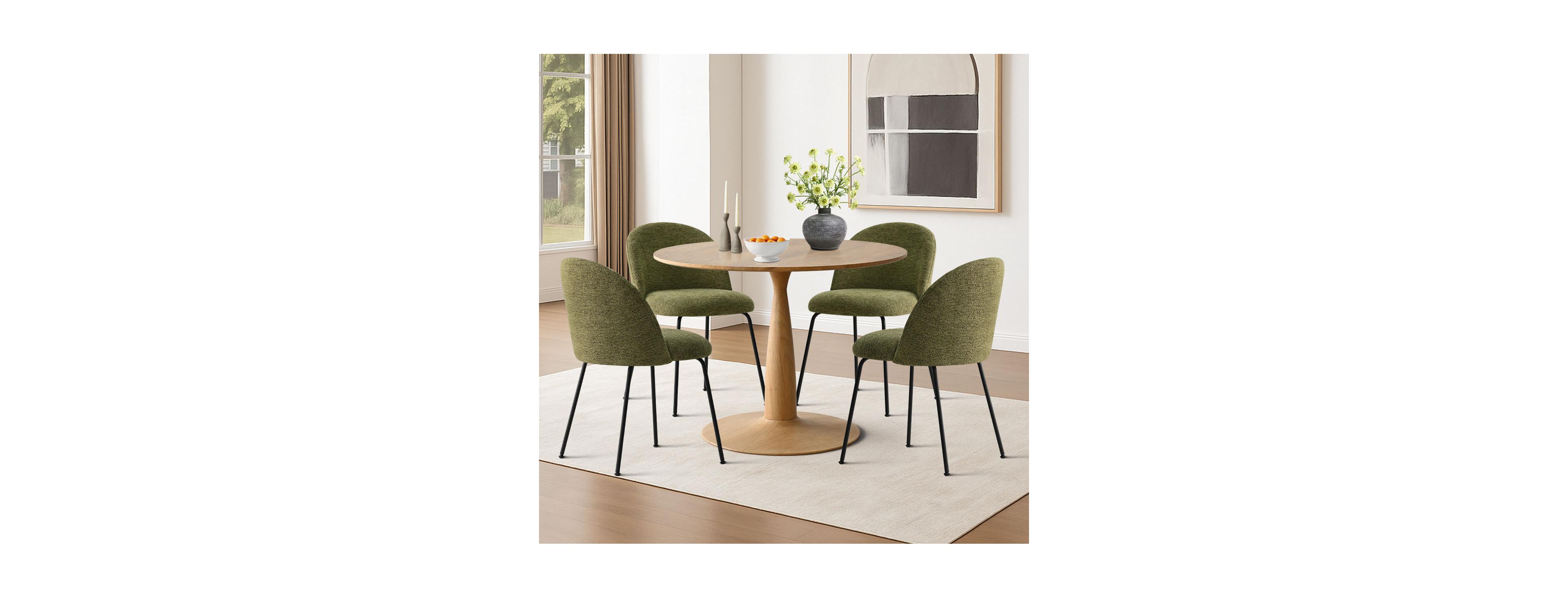 5-Piece Round Dining Table Set, 39.5'' Mdf Wood Top with Metal Base and Upholstered Chairs for Small Spaces-Maison Boucle
