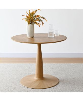 3-Piece Round Dining Table Set, 34.5'' MDF Wood Top with Metal Base and Upholstered Wood-Leg Chairs for Small Spaces-Maison Boucle