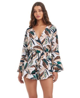 Bar III - Women's Safari Chic Wrap Long-Sleeve Romper