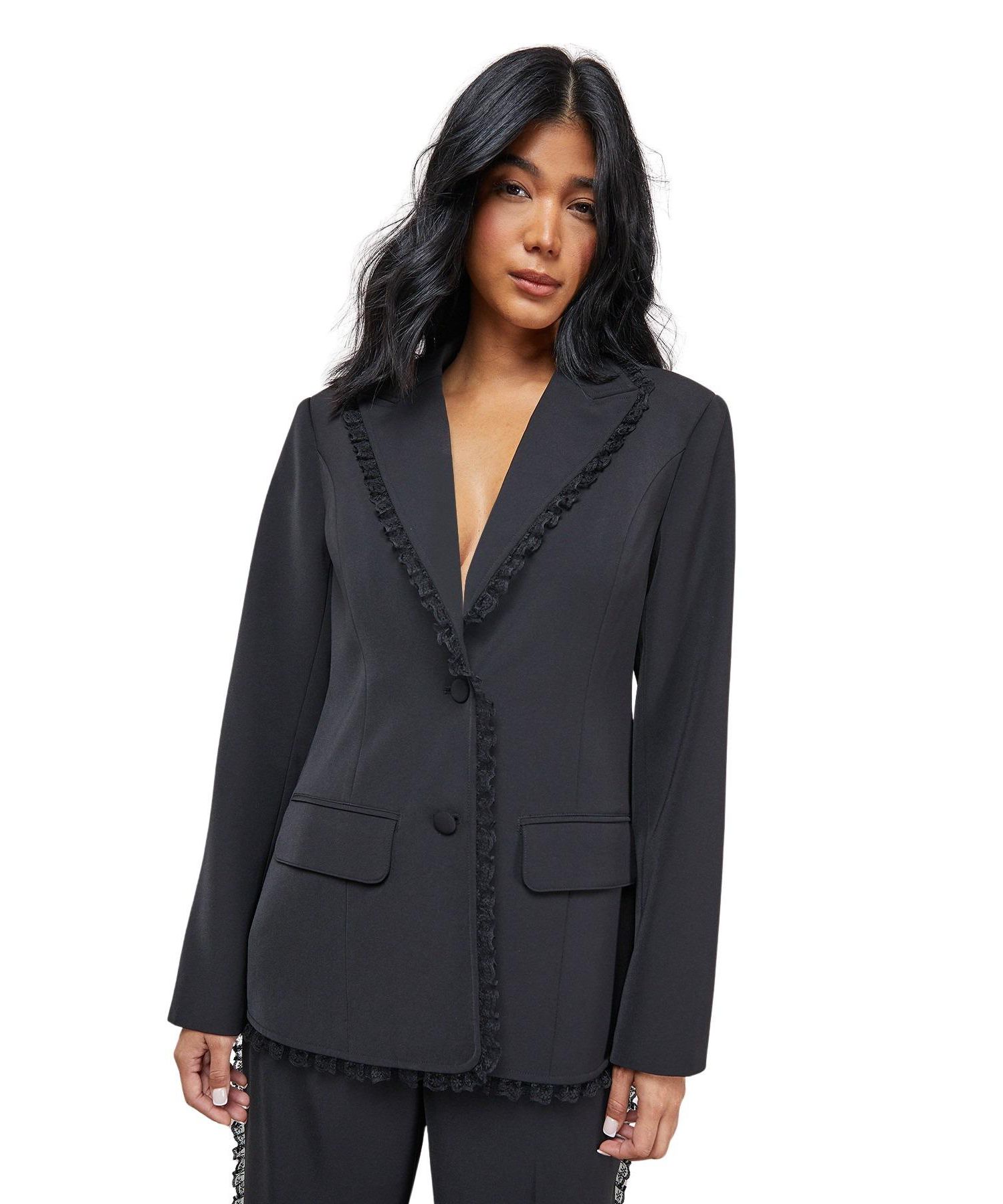 Women's Oversized Lace Frill Trim Blazer
