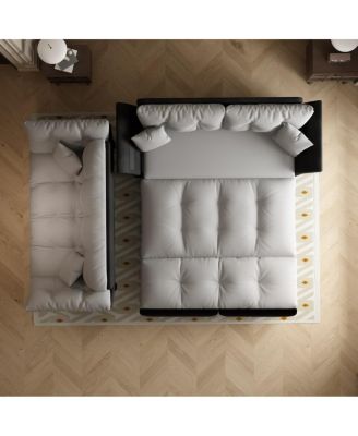 74.8" Queen Size Pull Out Sofa Bed, 3-in-1 Convertible Velvet Loveseat Sleeper with 2 Pillows for Living Room or Guest Room