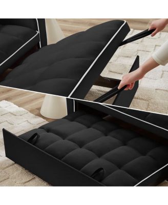 2-Seater Sofa Bed with Pull Out Sleeper, USB & Type-C Charging, Adjustable Backrest, Modern Velvet Loveseat for Small Spaces