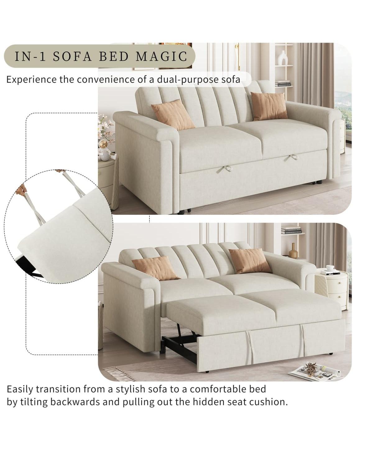 Maison Boucle Pull-Out Sleeper Loveseat Sofa with Adjustable Backrest, Small Space Convertible Couch Bed for Guest Room or Apartment