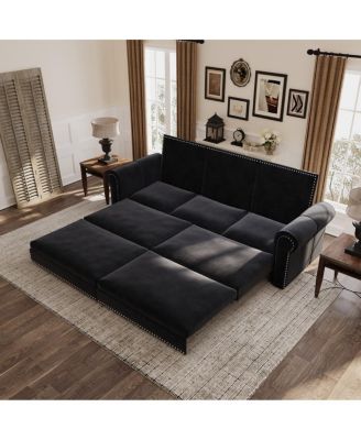 93.7" Velvet King Pull Out Sofa Bed, 3-in-1 Convertible Sleeper Couch with Chaise and Nailhead Trim for Living Room or Guest Room-Maison Boucle