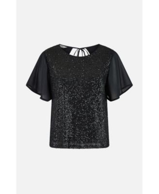 Women's Sheer Short Sleeve Sequin Top