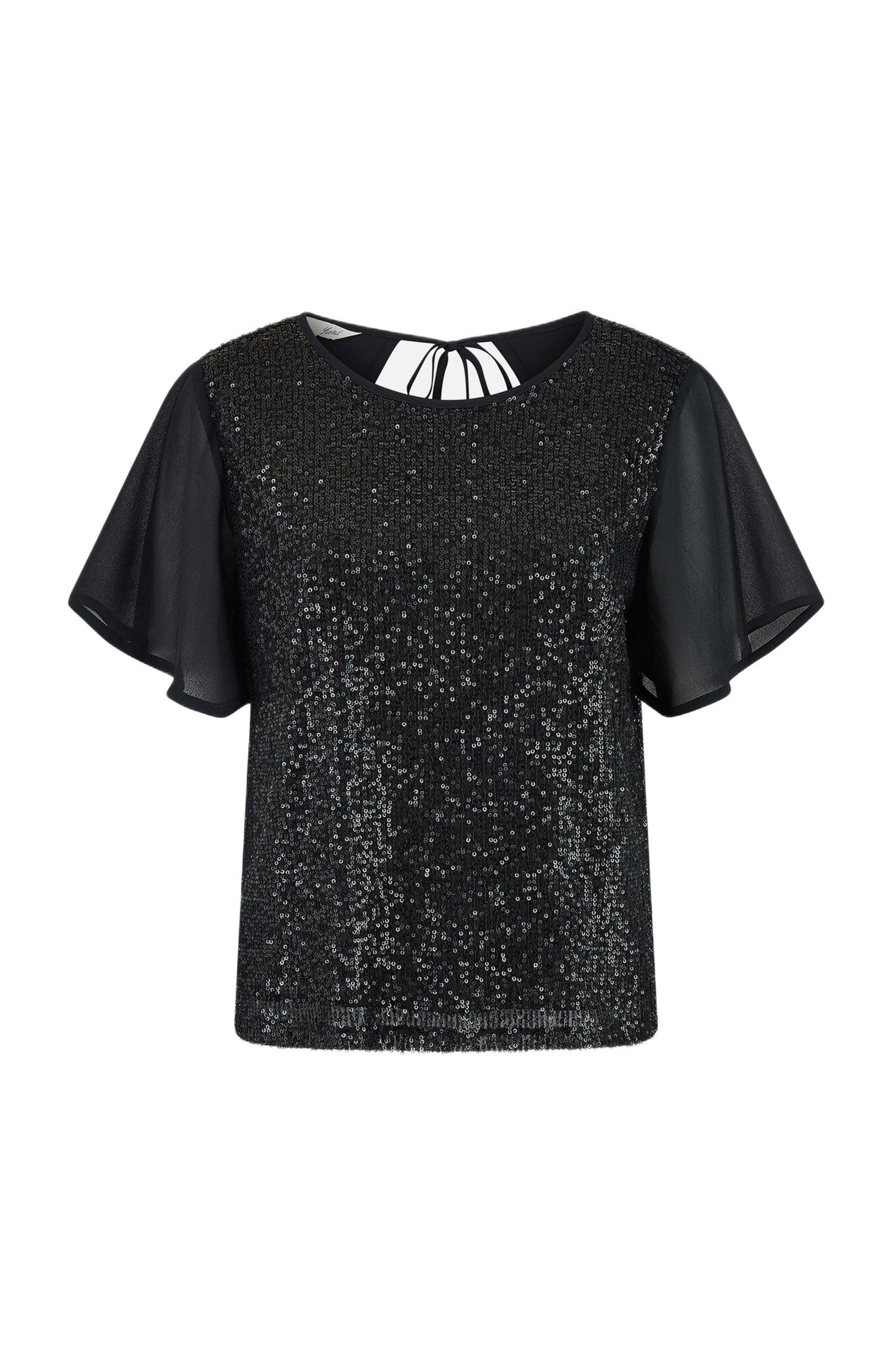 Women's Sheer Sleeve Sequin Top